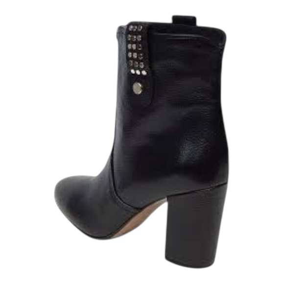 Napoleoni Made in Italy Studded Pebbled Leather Western Moto Ankle Boots Black 8 - Picture 5 of 7